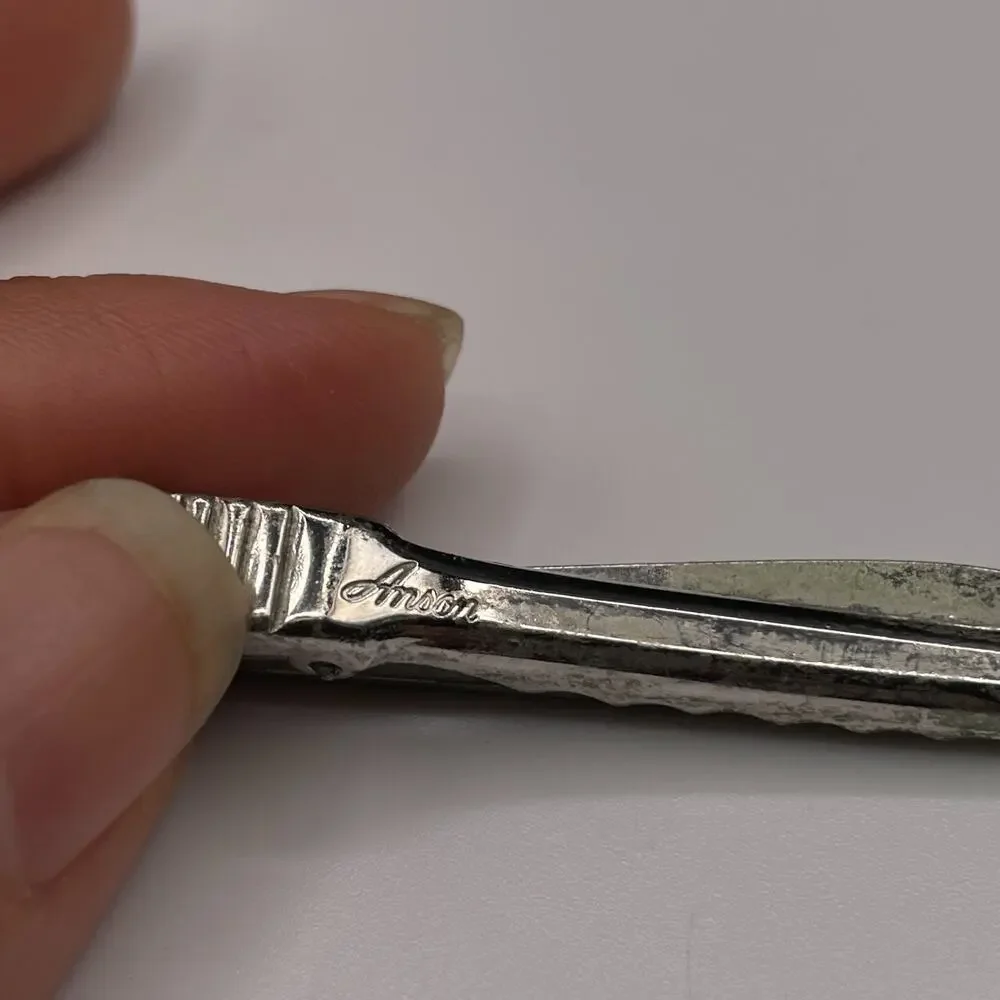 Vintage Anson Silver Tone Tie Clip Bar Ridged Texture Formal Men's Accessory